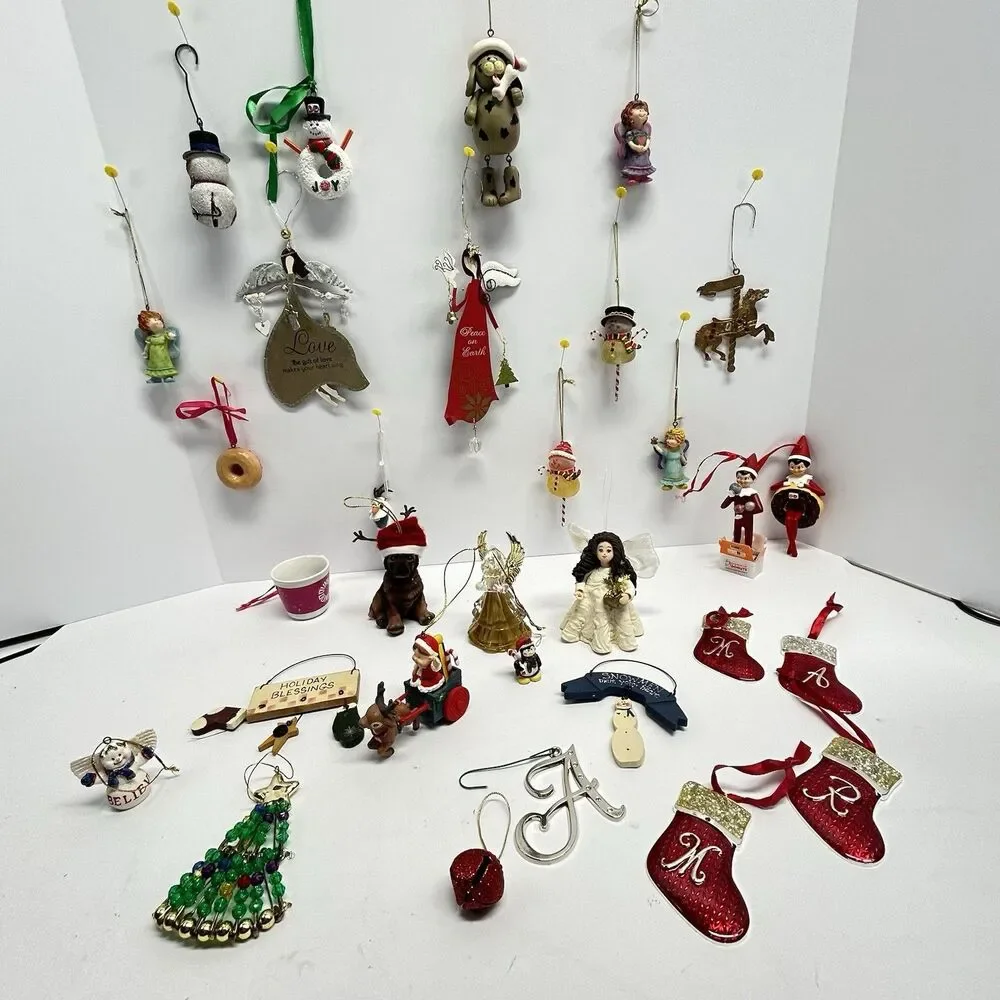 Huge 31 Pc Christmas Ornament Lot Enesco Angel Snowman Dunkin Stocking Figurines